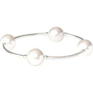 Blessing Bracelet Sterling Silver Pearl Bead Chain 12mm White Crystal